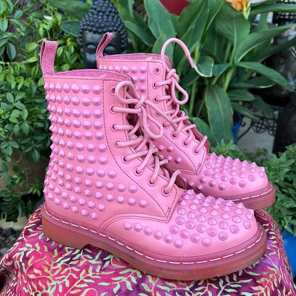 Dr. Martens Limited Edition Mono Pink Studded Spike Boots - Picture 12 of 16